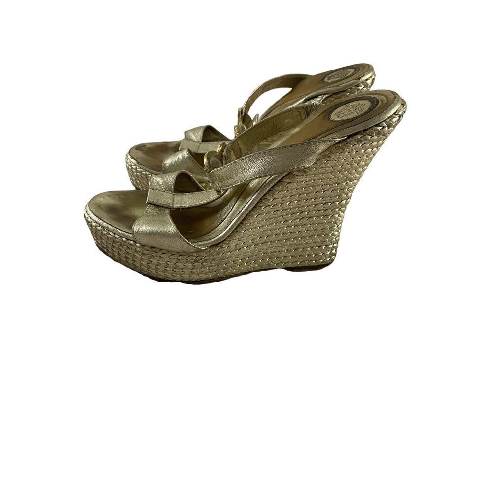 Versace Women's Gold Cut Out Accent Espadrilles Wedges - 40 (10)